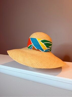 Vintage Liz Claiborne Raffia Straw Wide Brim Sun Hat Beach Resort Coastal